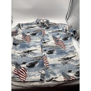 Red Head Button Up Shirt Mens World War 2 All Over Print Size XXL Short Sleeve